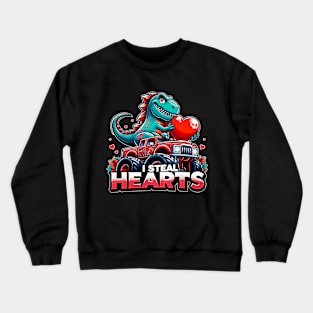 I Steal Hearts Valentines Day Dinosaur Crewneck Sweatshirt